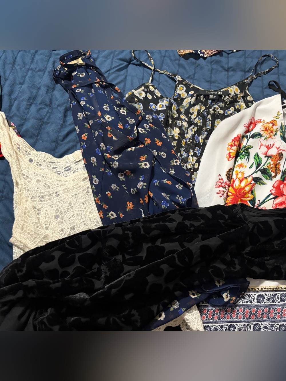 Forever 21 Black Floral Blouse with Blue, White & Yellow Flowers-5